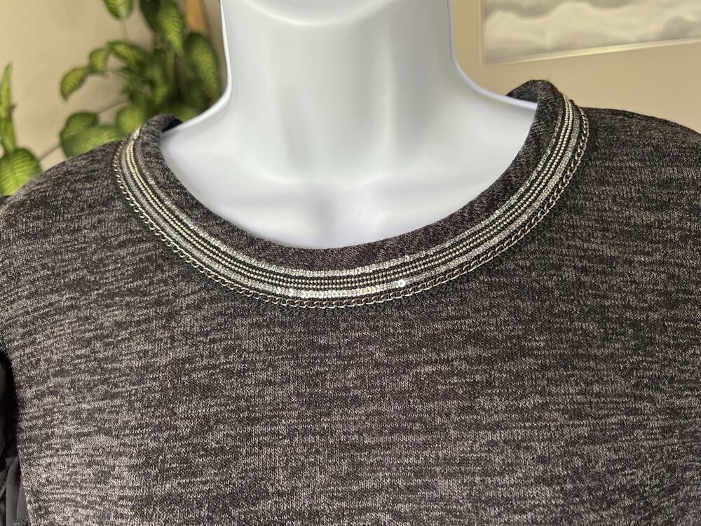 Maurices NWT Gray Black Chiffon Sleeve Cold Shoulder Silver Beaded Neckline #919